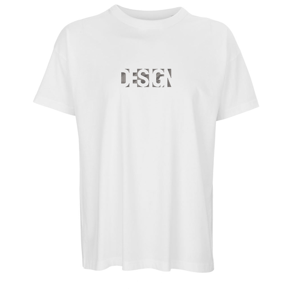 Mikina s výšivkou „Design“ Bílé tričko s výšivkou Design – stylový minimalistický motiv, ladící k mikinám s výšivkou