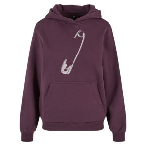 Streetwear mikina s výšivkou Spínací špendlík Fialová mikina s výšivkou Spínací špendlík na přední straně – streetwear styl