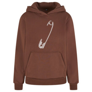 Streetwear mikina s výšivkou Spínací špendlík Hnědá mikina s výšivkou Spínací špendlík – originální streetwear design