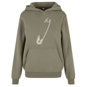 Streetwear mikina s výšivkou Spínací špendlík Khaki mikina s výšivkou Spínací špendlík – minimalistický streetwear styl