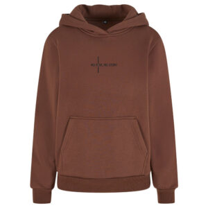 Motivační výšivka na oblečení „No risk, no story“ Hnědá mikina s motivační výšivkou „No risk, no story“