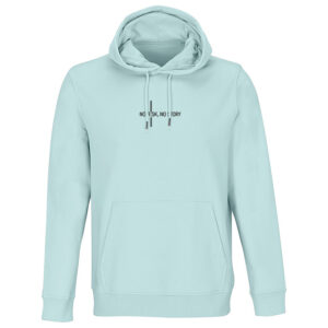 Motivační výšivka na oblečení „No risk, no story“ Světle modrá mikina s výšivkou „No risk, no story“