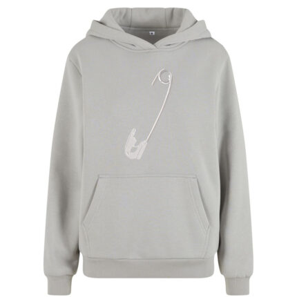 Streetwear mikina s výšivkou Spínací špendlík Streetwear mikina s výšivkou Spínací špendlík – originální motiv na šedé mikině