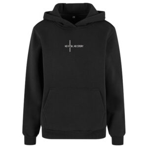 Motivační výšivka na oblečení „No risk, no story“ Černá mikina s motivační výšivkou „No risk, no story“