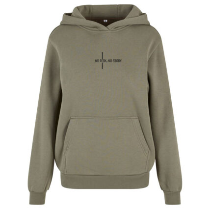 Motivační výšivka na oblečení „No risk, no story“ Zelená mikina s výšivkou na oblečení „No risk, no story“ (černá nit)