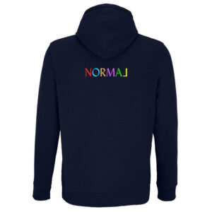 Trička s výšivkou „Normal“ – buďte jiní! Tmavě modrá mikina s výšivkou Normal na zádech | mikina s výšivkou