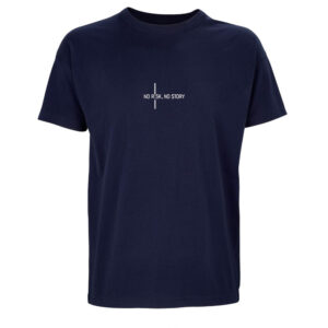 Motivační výšivka na oblečení „No risk, no story“ Tmavé tričko s motivační výšivkou „No risk, no story“