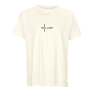 Motivační výšivka na oblečení „No risk, no story“ Bílé tričko s výšivkou na oblečení „No risk, no story“