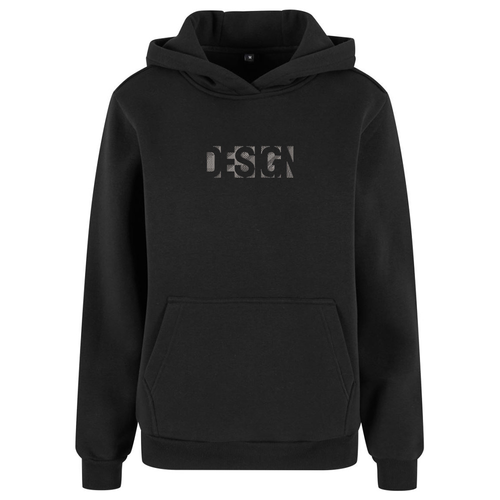 Mikina s výšivkou „Design“ Černá mikina s výšivkou Design – minimalistický streetwear pro moderní styl