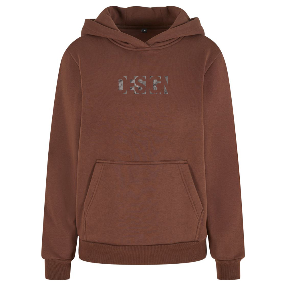 Mikina s výšivkou „Design“ Hnědá mikina s výšivkou Design – originální streetwear styl