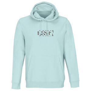 Mikina s výšivkou „Design“ Světle modrá mikina s výšivkou Design – moderní minimalistický streetwear